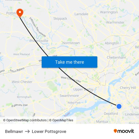 Bellmawr to Lower Pottsgrove map