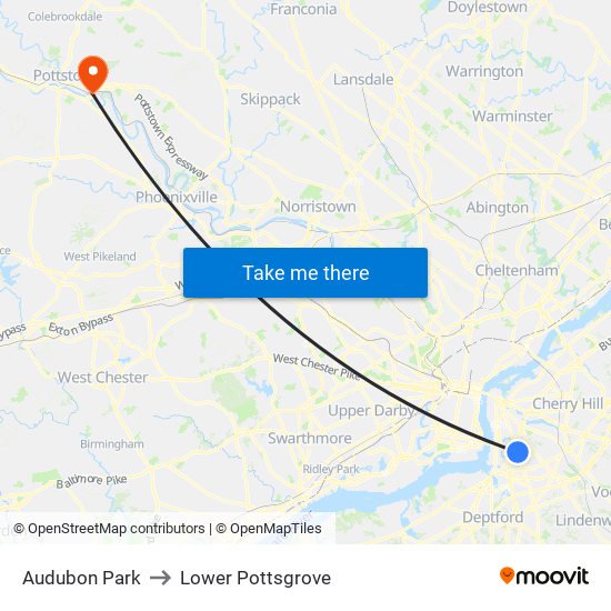 Audubon Park to Lower Pottsgrove map