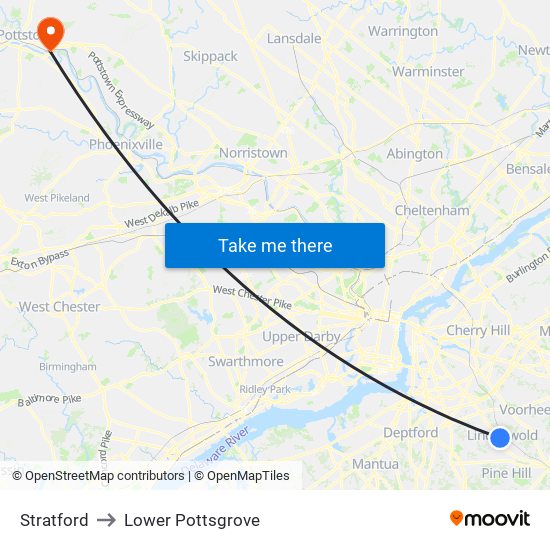 Stratford to Lower Pottsgrove map