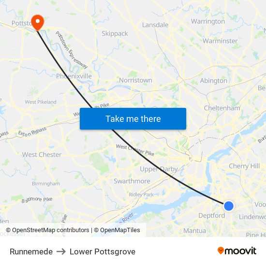 Runnemede to Lower Pottsgrove map