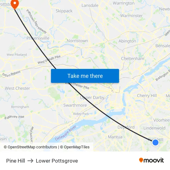 Pine Hill to Lower Pottsgrove map