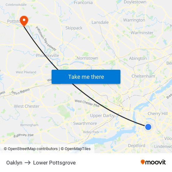 Oaklyn to Lower Pottsgrove map