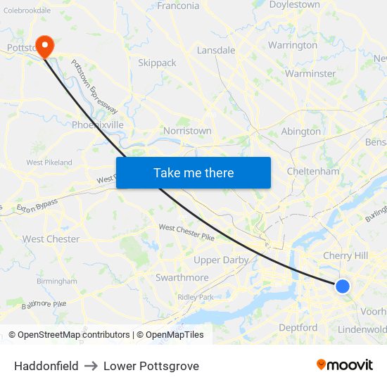 Haddonfield to Lower Pottsgrove map
