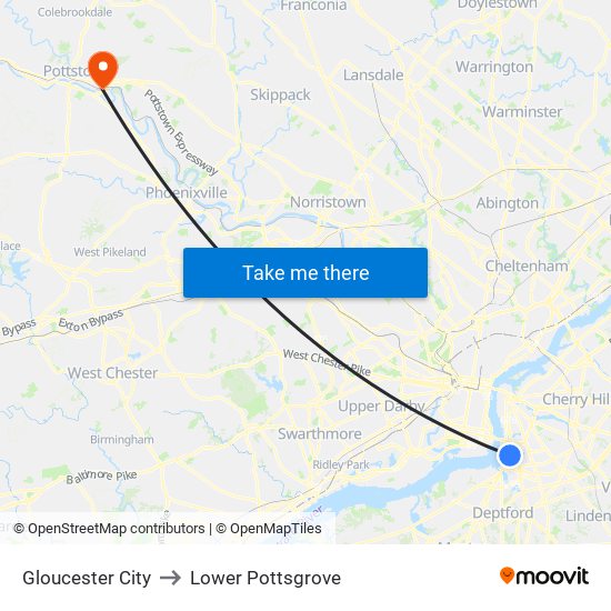Gloucester City to Lower Pottsgrove map