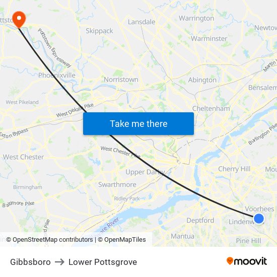 Gibbsboro to Lower Pottsgrove map