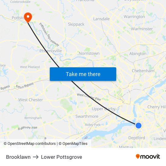 Brooklawn to Lower Pottsgrove map