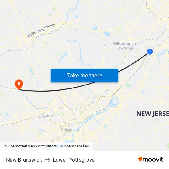 New Brunswick to Lower Pottsgrove map
