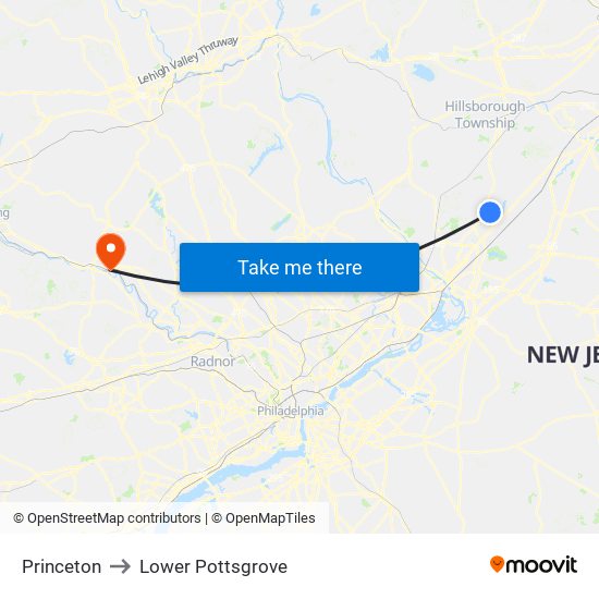 Princeton to Lower Pottsgrove map