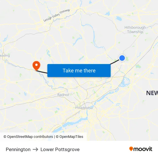 Pennington to Lower Pottsgrove map