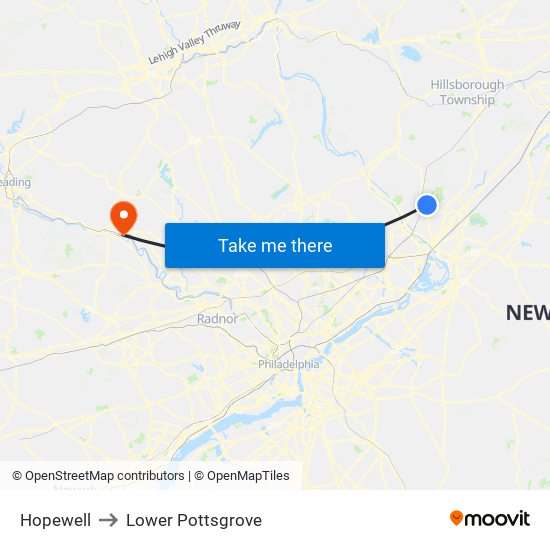 Hopewell to Lower Pottsgrove map