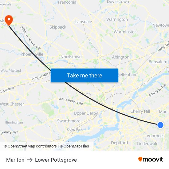 Marlton to Lower Pottsgrove map