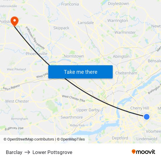 Barclay to Lower Pottsgrove map