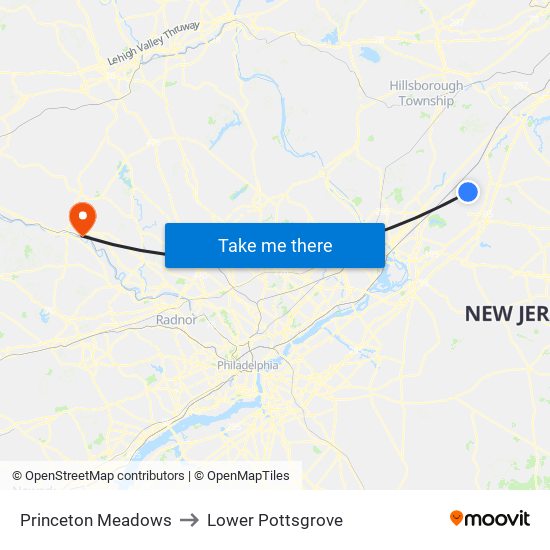 Princeton Meadows to Lower Pottsgrove map