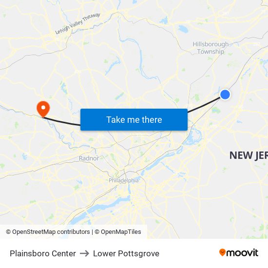 Plainsboro Center to Lower Pottsgrove map
