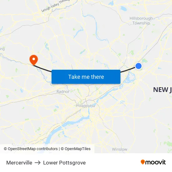 Mercerville to Lower Pottsgrove map