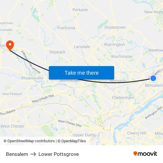 Bensalem to Lower Pottsgrove map