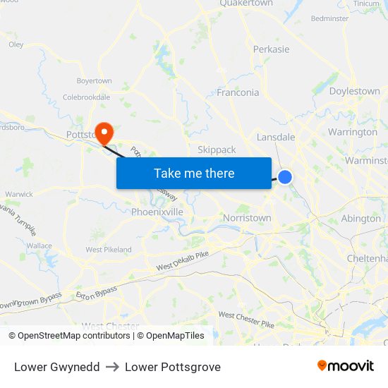 Lower Gwynedd to Lower Pottsgrove map