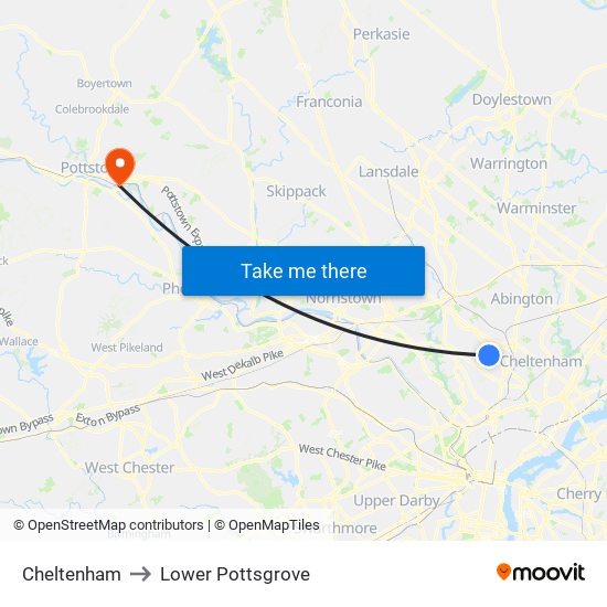 Cheltenham to Lower Pottsgrove map