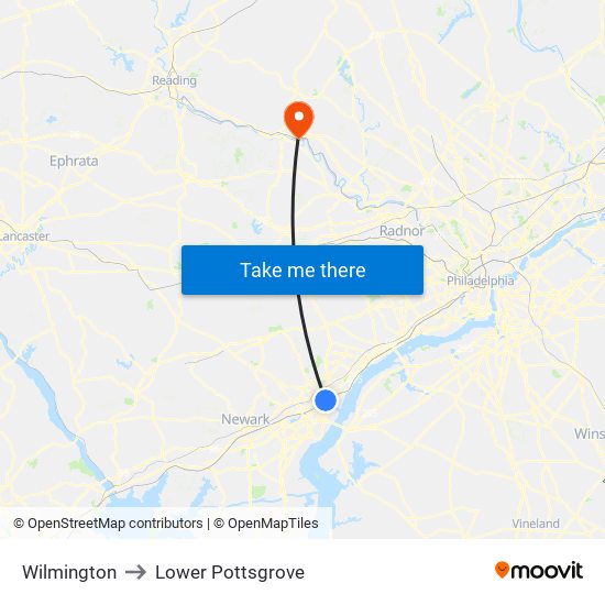 Wilmington to Lower Pottsgrove map