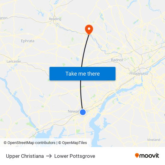 Upper Christiana to Lower Pottsgrove map