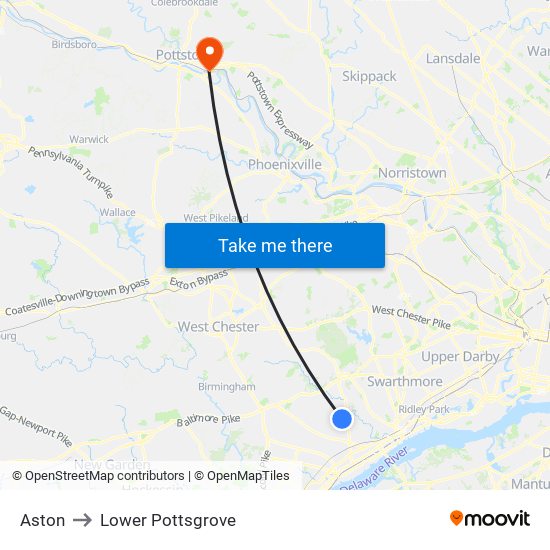 Aston to Lower Pottsgrove map