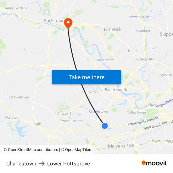 Charlestown to Lower Pottsgrove map