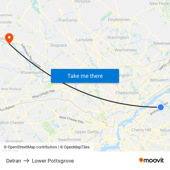 Delran to Lower Pottsgrove map