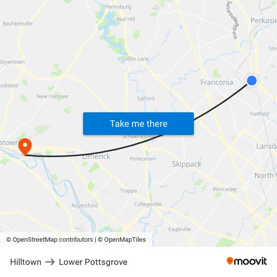 Hilltown to Lower Pottsgrove map