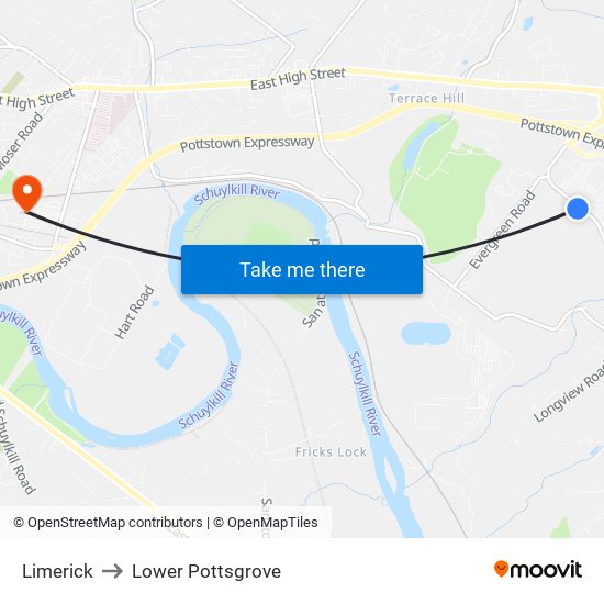 Limerick to Lower Pottsgrove map