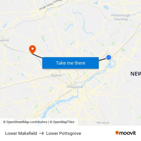 Lower Makefield to Lower Pottsgrove map