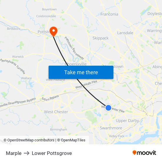 Marple to Lower Pottsgrove map