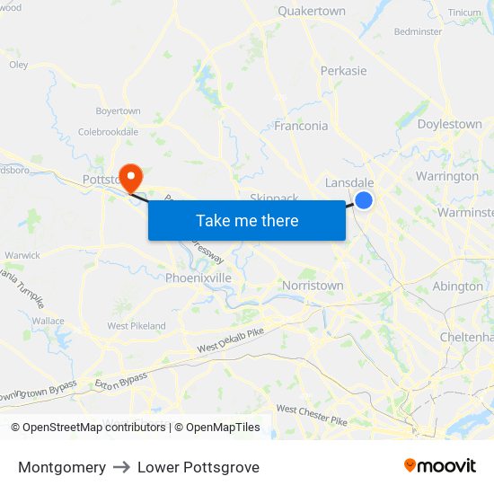 Montgomery to Lower Pottsgrove map
