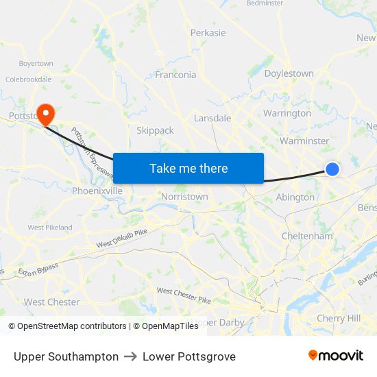 Upper Southampton to Lower Pottsgrove map