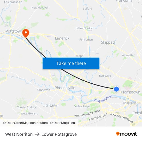 West Norriton to Lower Pottsgrove map