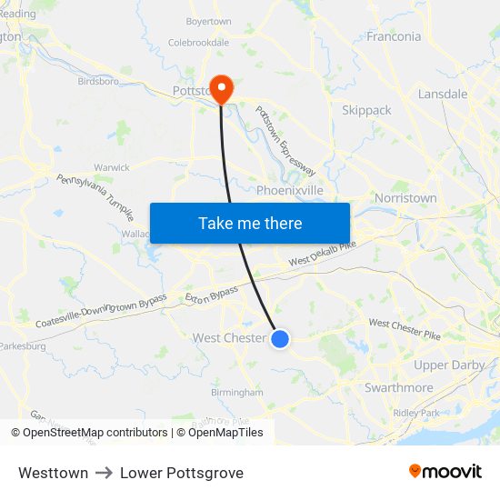 Westtown to Lower Pottsgrove map