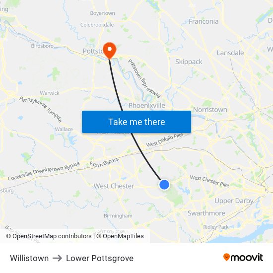 Willistown to Lower Pottsgrove map