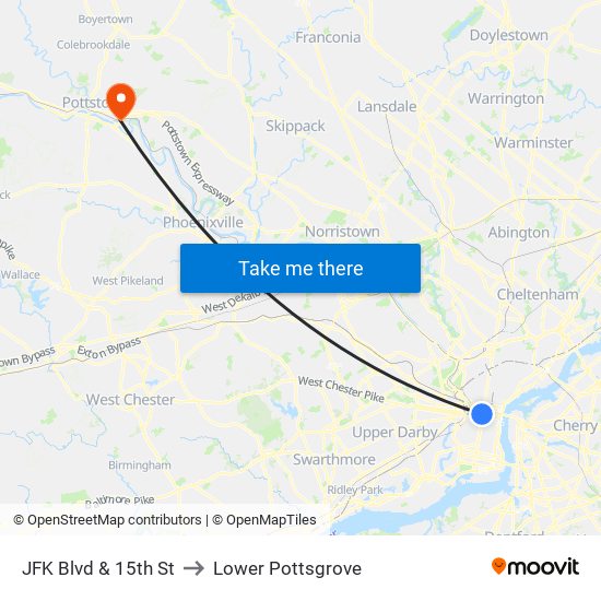 JFK Blvd & 15th St to Lower Pottsgrove map