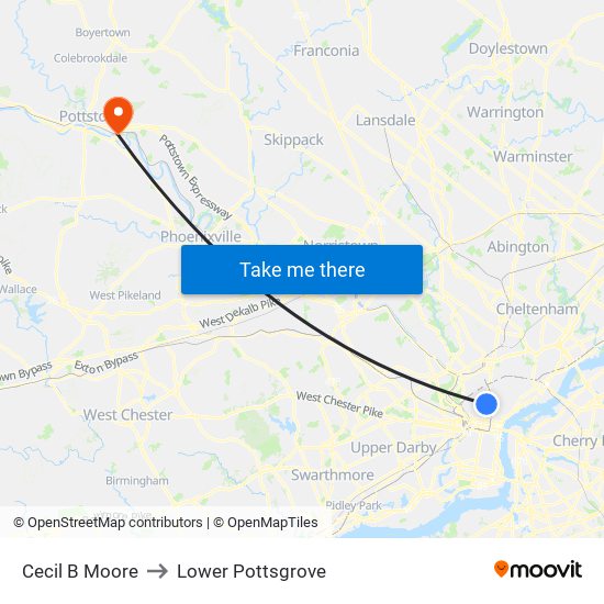 Cecil B Moore to Lower Pottsgrove map