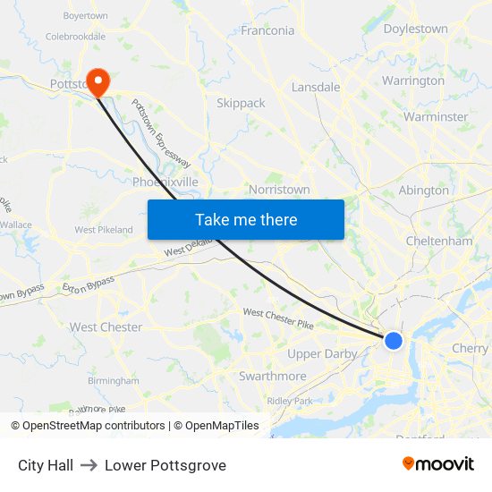 City Hall to Lower Pottsgrove map