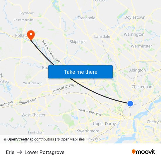 Erie to Lower Pottsgrove map