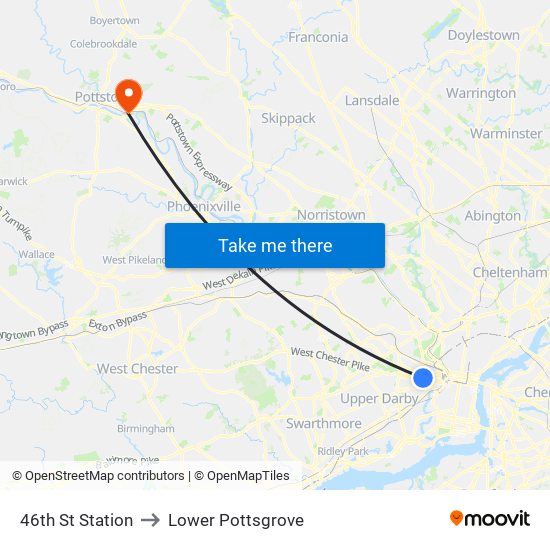 46th St Station to Lower Pottsgrove map