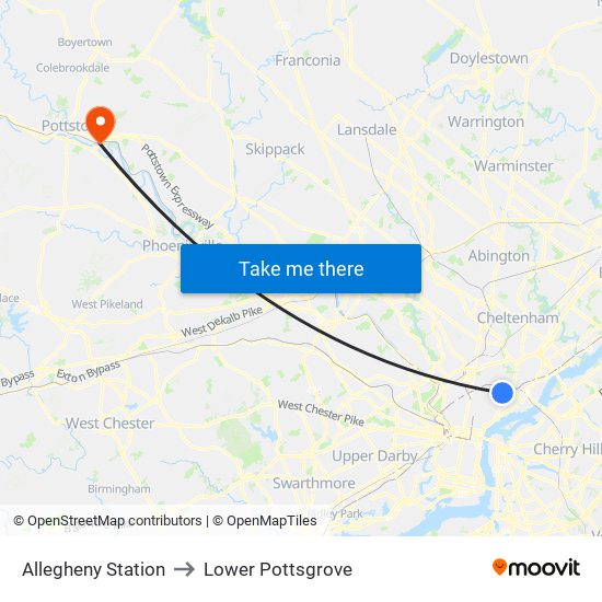 Allegheny Station to Lower Pottsgrove map
