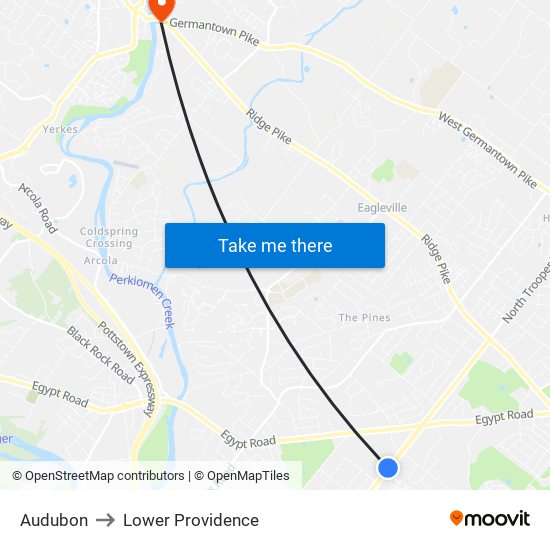 Audubon to Lower Providence map