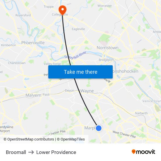 Broomall to Lower Providence map
