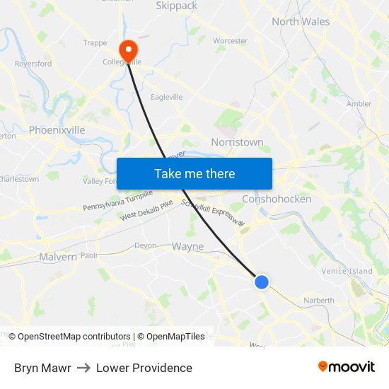 Bryn Mawr to Lower Providence map