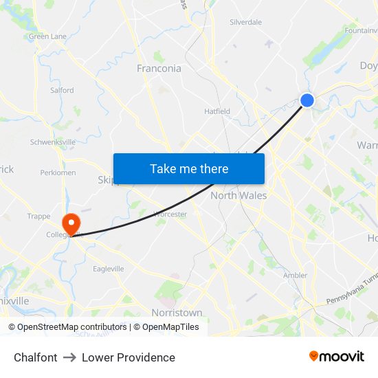 Chalfont to Lower Providence map