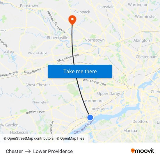 Chester to Lower Providence map