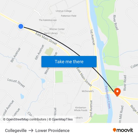 Collegeville to Lower Providence map