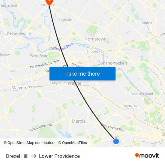 Drexel Hill to Lower Providence map