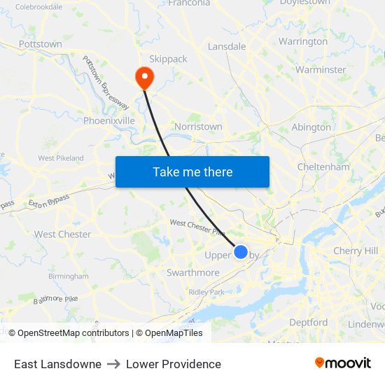 East Lansdowne to Lower Providence map